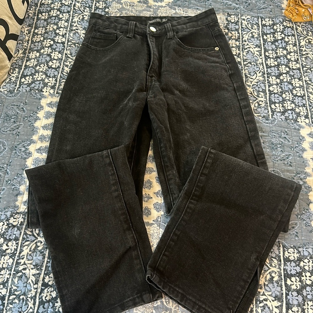 Nasty Gal high waisted split hem black straight leg jeans